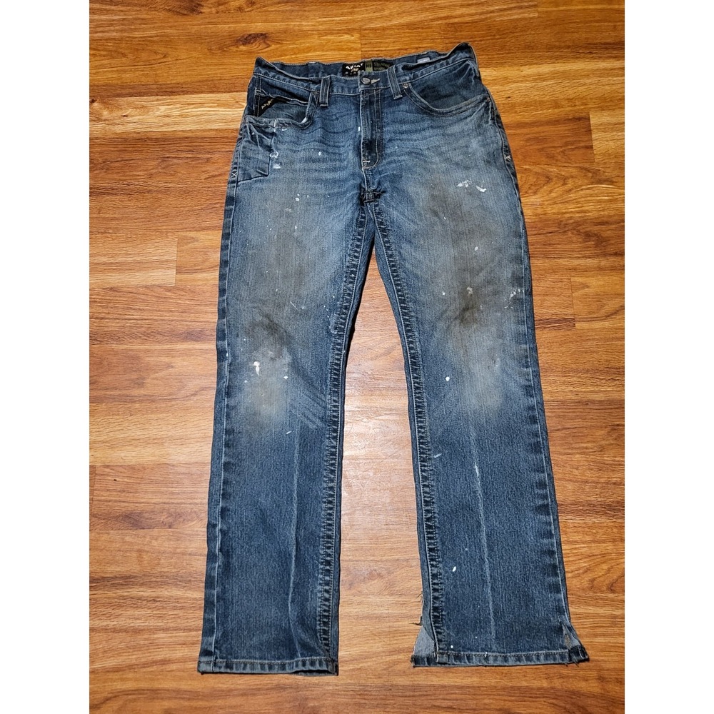 Ariat Jeans Men's 33x32 Blue Denim Straight‎ Leg M5 Rebar Medium Wash Destroyed